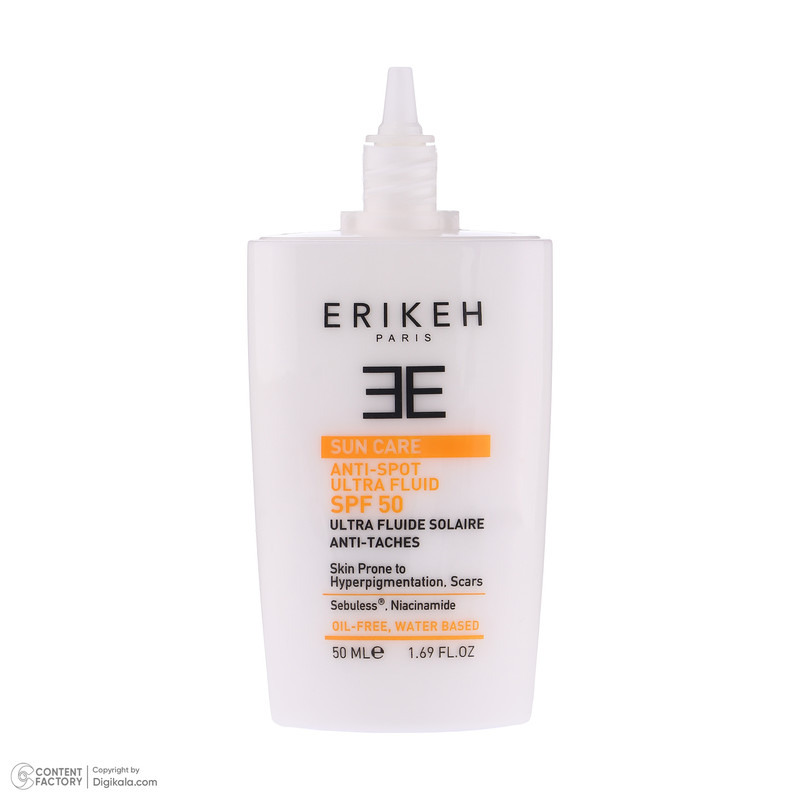 کرم ضد آفتاب بدون رنگ اریکه SPF50 مدل Anti-Spot محافظ UVA،UVB مناسب انواع پوست حجم 50 میلیلیتر