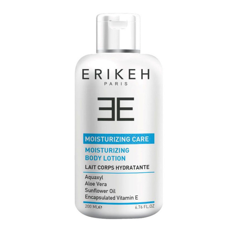 لوسیون مرطوب کننده بدن اریکه مدل Moisturizing Care حجم 200 میلیلیتر، حاوی عصاره آلوئهورا و ویتامین E، جذب سریع، آبرسانی قوی، مناسب انواع پوست