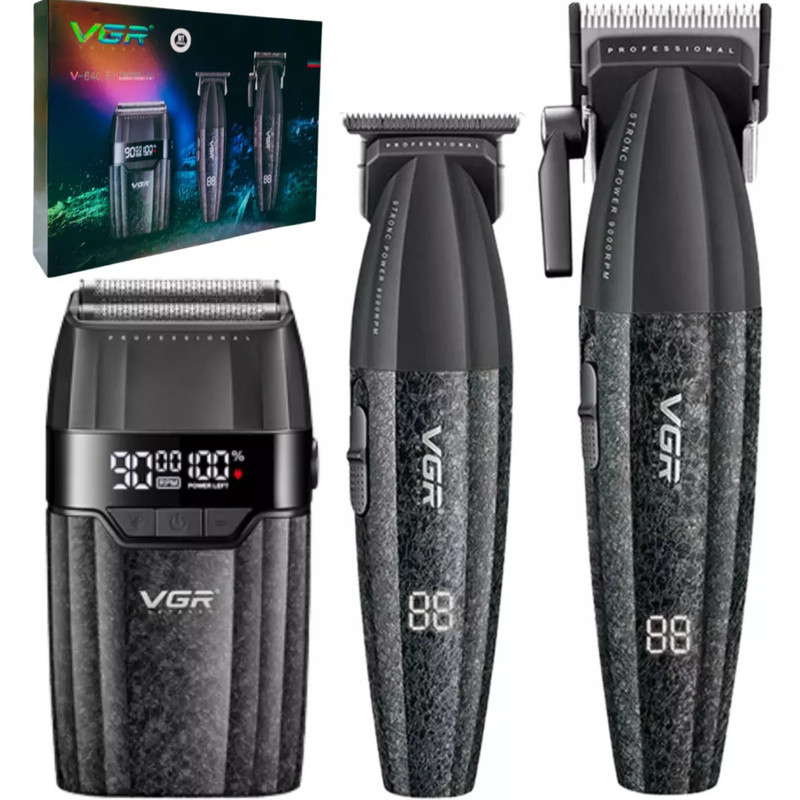 ماشین اصلاح موی سر و صورت شارژی وی جی ار مدل V-640 s3 مجموعه 3 عددی