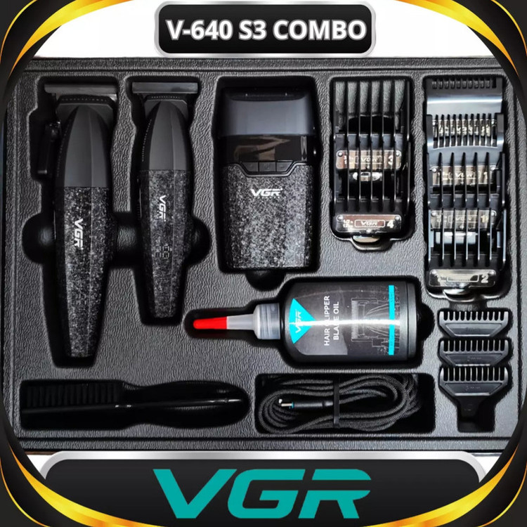 ماشین اصلاح موی سر و صورت شارژی وی جی ار مدل V-640 s3 مجموعه 3 عددی