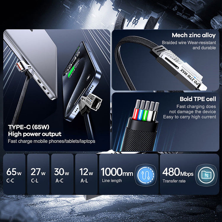 کابل تبدیل USB-C /USB به USB-C/ لایتنینگ ریمکس مدل Multi Fast Charge طول 1 متر
