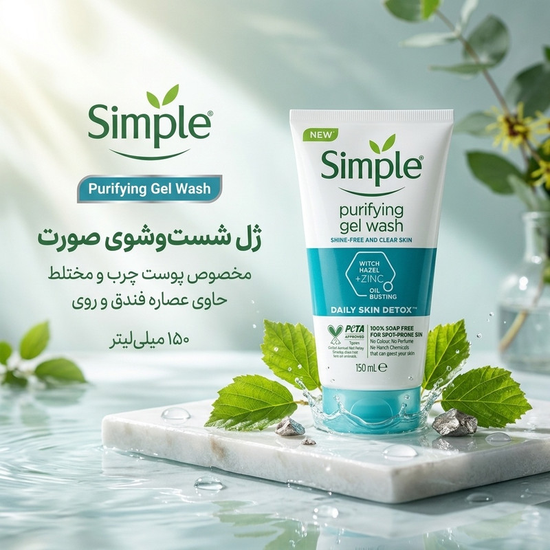 ژل شستوشوی صورت سیمپل مدل Hazel Zinc حجم 150 میلیلیتر