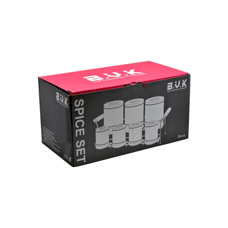 ست جای ادویه 8 پارچه بی.وی.کی مدل درب چوب T_t کد 863615