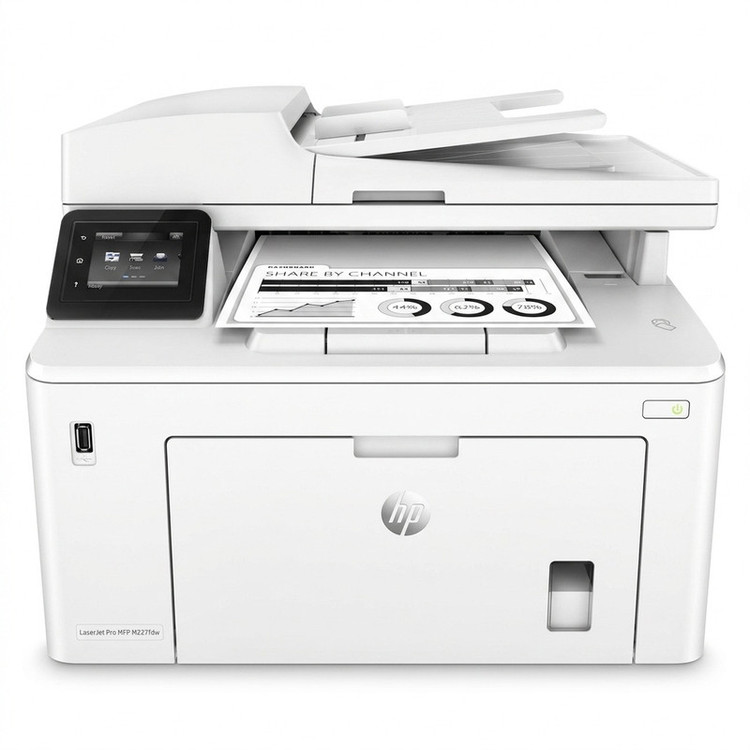پرینتر اچ پی تک رنگ چهار کاره با چاپ لیزری مدل LaserJet Pro MFP M227fdw، سایز چاپ A4، امکان چاپ دو رو، قابلیت اتصال به WiFi