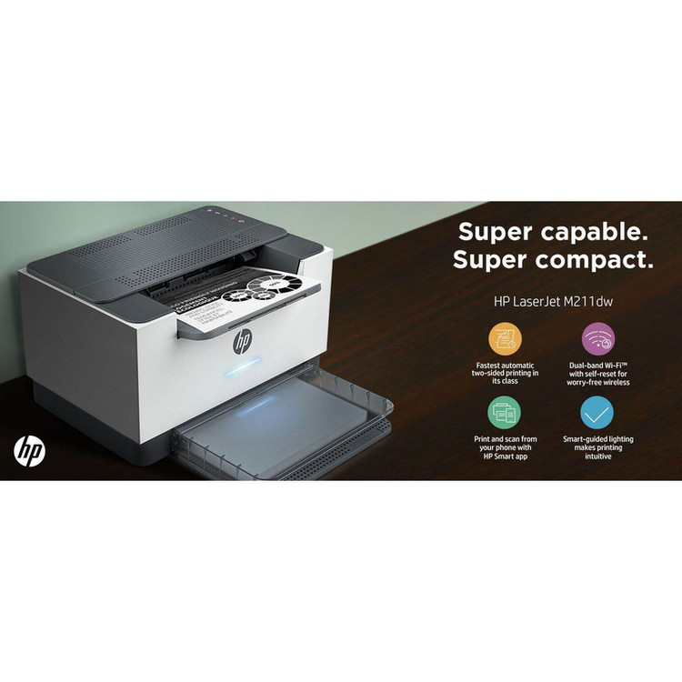 پرینتر اچپی تک رنگ تک کاره با چاپ لیزری مدل LaserJet M211dw، سایز چاپ A4، قابلیت اتصال به شبکه و چاپ از راه دور از طریق Wi-Fi و اتصال USB، قابلیت چاپ دو روی خودکار، مجهز به تکنولوژی روشن و خاموش شدن خودکار و قابلیت اتصال وایرلس قدرتمند دو باندی