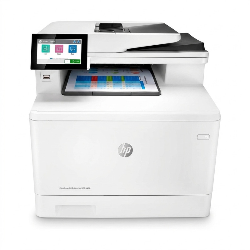 پرینتر اچ‌پی رنگی چهار کاره با چاپ لیزری مدل Color LaserJet Enterprise MFP M480f، سایز چاپ A4، قابلیت چاپ دو روی خودکار، دارای صفحه نمایش LCD