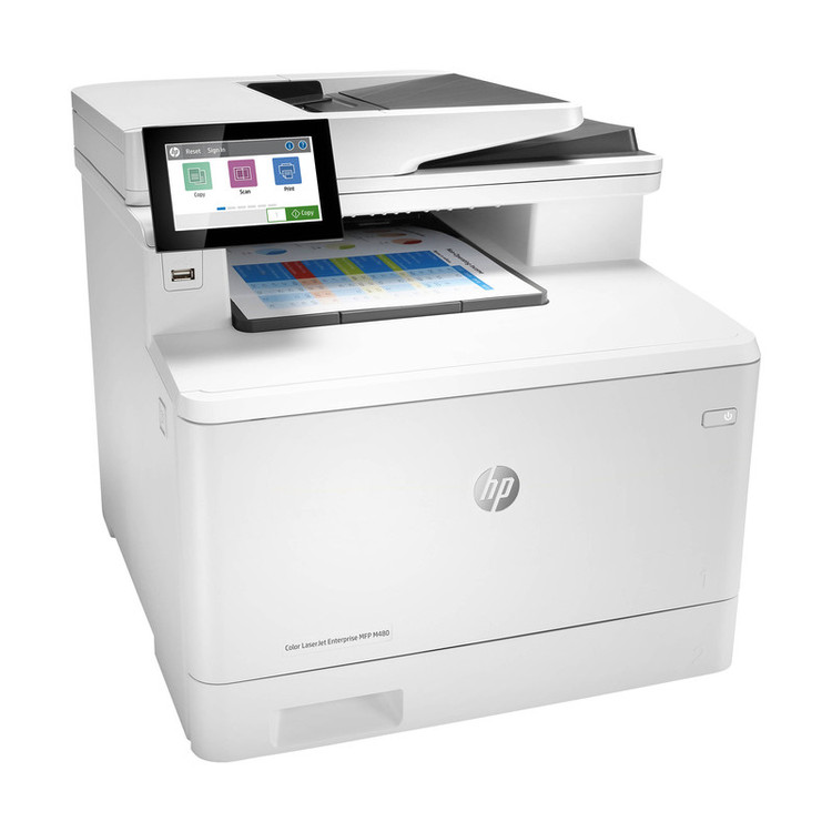 پرینتر اچپی رنگی چهار کاره با چاپ لیزری مدل Color LaserJet Enterprise MFP M480f، سایز چاپ A4، قابلیت چاپ دو روی خودکار، دارای صفحه نمایش LCD