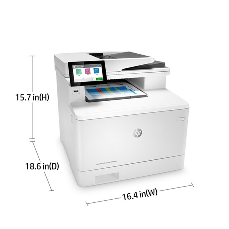 پرینتر اچپی رنگی چهار کاره با چاپ لیزری مدل Color LaserJet Enterprise MFP M480f، سایز چاپ A4، قابلیت چاپ دو روی خودکار، دارای صفحه نمایش LCD