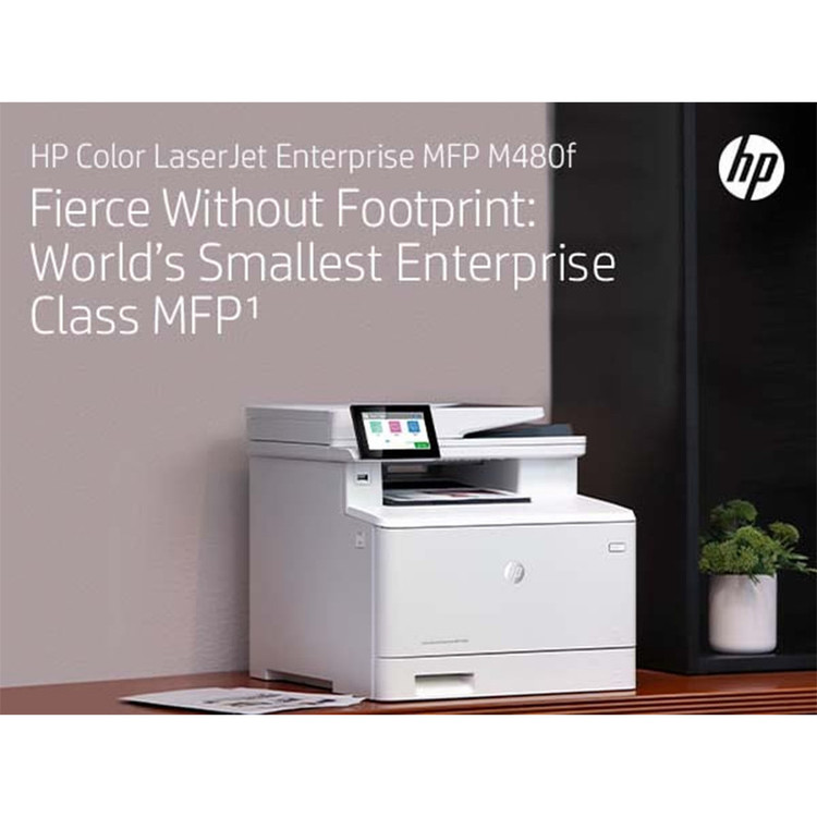 پرینتر اچپی رنگی چهار کاره با چاپ لیزری مدل Color LaserJet Enterprise MFP M480f، سایز چاپ A4، قابلیت چاپ دو روی خودکار، دارای صفحه نمایش LCD