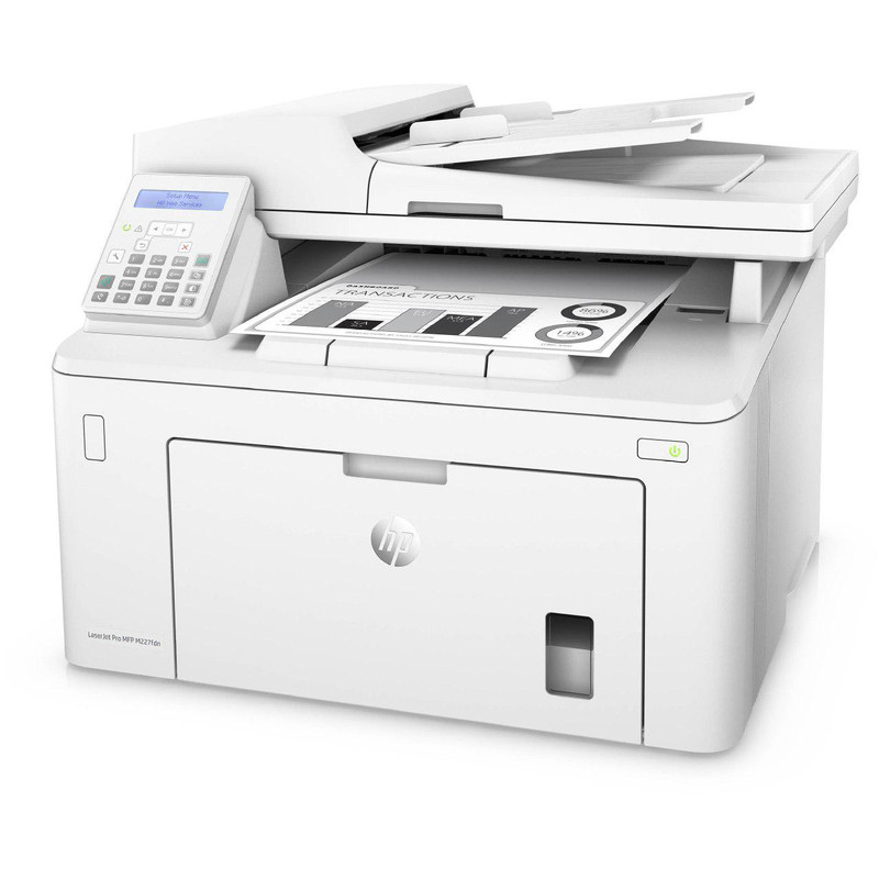 پرینتر اچ پی تک رنگ چهار کاره با چاپ لیزری مدل LaserJet Pro MFP M227fdn، سایز چاپ A4، مجهز به تغذیه خودکار ADF، قابلیت اتصال به WiFi