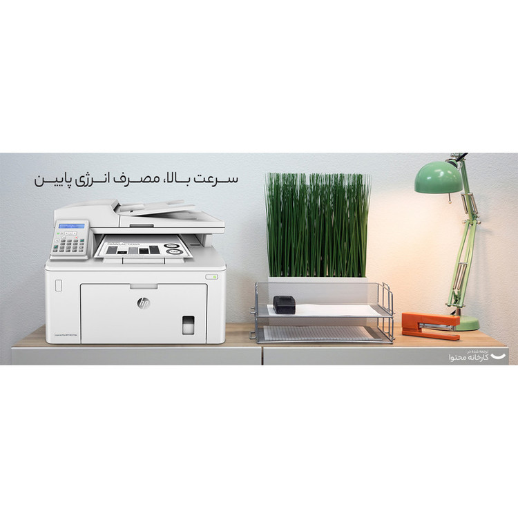 پرینتر اچ پی تک رنگ چهار کاره با چاپ لیزری مدل LaserJet Pro MFP M227fdn، سایز چاپ A4، مجهز به تغذیه خودکار ADF، قابلیت اتصال به WiFi