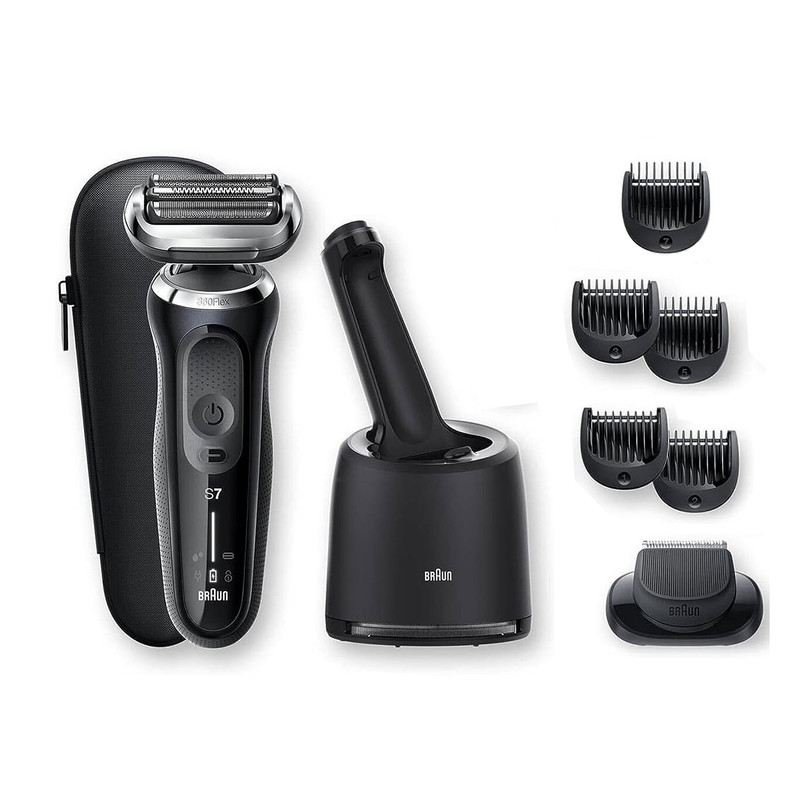 ماشین اصلاح موی صورت براون مدل 7075cc با تیغههای منعطف 360FLEX SYSTEM، تکنولوژی اسکن هوشمند مو، ضدآب، شارژ سریع 5 دقیقهای، استیشن SmartCare چهار کاره، سری خط زن مجزا و شانههای 1 تا 7 میلیمتر