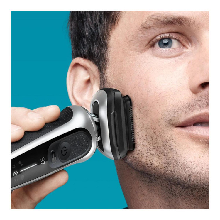 ماشین اصلاح موی صورت براون مدل 7075cc با تیغههای منعطف 360FLEX SYSTEM، تکنولوژی اسکن هوشمند مو، ضدآب، شارژ سریع 5 دقیقهای، استیشن SmartCare چهار کاره، سری خط زن مجزا و شانههای 1 تا 7 میلیمتر