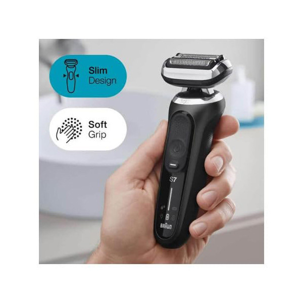 ماشین اصلاح موی صورت براون مدل 7075cc با تیغههای منعطف 360FLEX SYSTEM، تکنولوژی اسکن هوشمند مو، ضدآب، شارژ سریع 5 دقیقهای، استیشن SmartCare چهار کاره، سری خط زن مجزا و شانههای 1 تا 7 میلیمتر