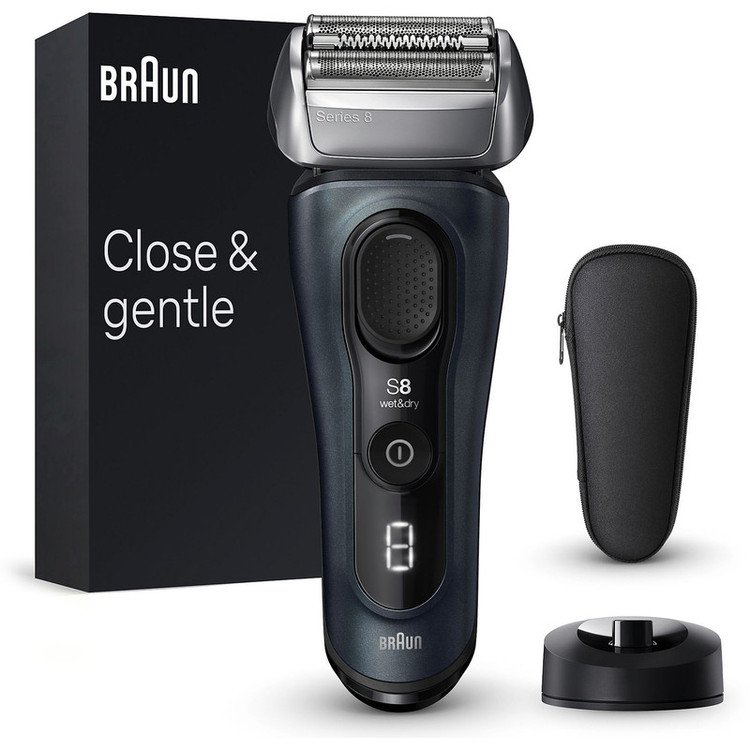 ماشین اصلاح موی صورت شارژی براون مدل series8 8513s با فناوری Sonic و AutoSense، تیغه استیل و تیتانیوم پیشرفته، خط زن ProTrimmer، ضدآب، مناسب استفاده خشک و مرطوب، شارژ سریع 5 دقیقهای و 60 دقیقه زمان استفاده
