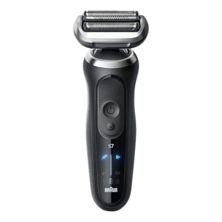 ماشین اصلاح موی صورت شارژی براون مدل series7 72-N4200cs با فناوری AutoSense، تیغههای استیل ضدزنگ، ضدآب، اصلاح صفر زن و خط زن، باتری لیتیوم یون با 60 دقیقه کارکرد، نمایشگر LED، استفاده خشک و مرطوب، همراه با برس تمیزکننده و کیف نگهداری