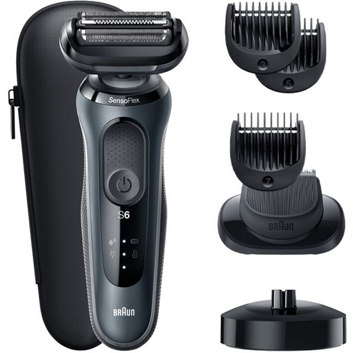ماشین اصلاح مو صورت فویلی حجمزن براون مدل 61N4500CS، شارژی با باتری لیتیوم یون، شارژ سریع 5 دقیقهای، مقاوم در برابر آب و دارای 2 شانه قابل تنظیم دستی